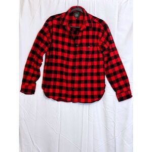 Wild Fable Red Black Buffalo Plaid Flannel Long Sleeve Button Up Size Small